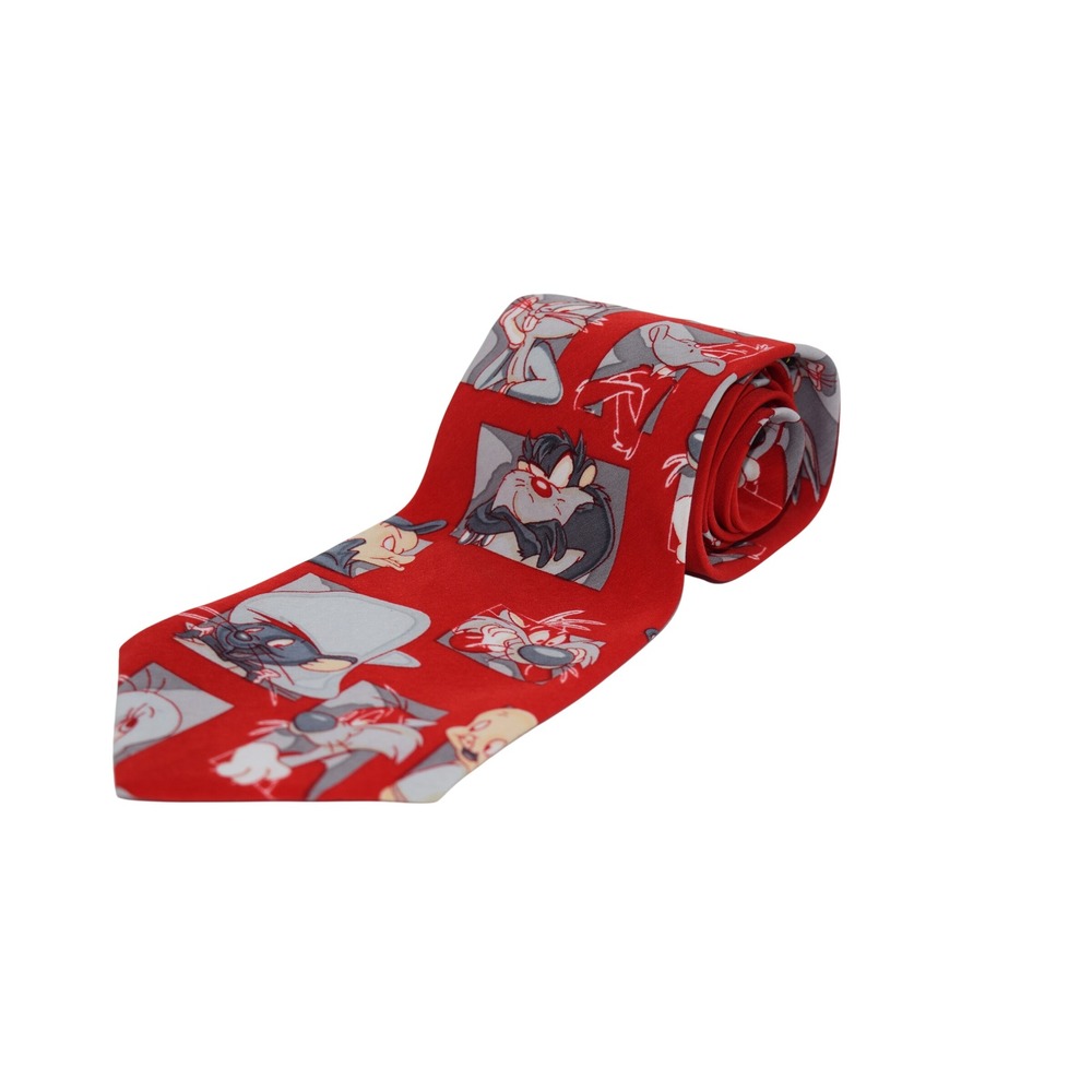 Vintage Looney Tunes Necktie Bugs Bunny Sylvester Daffy Taz Red‎ Novelty Tie